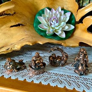 4 Vintage Miniature Buddha Statues, “The Family of Success”